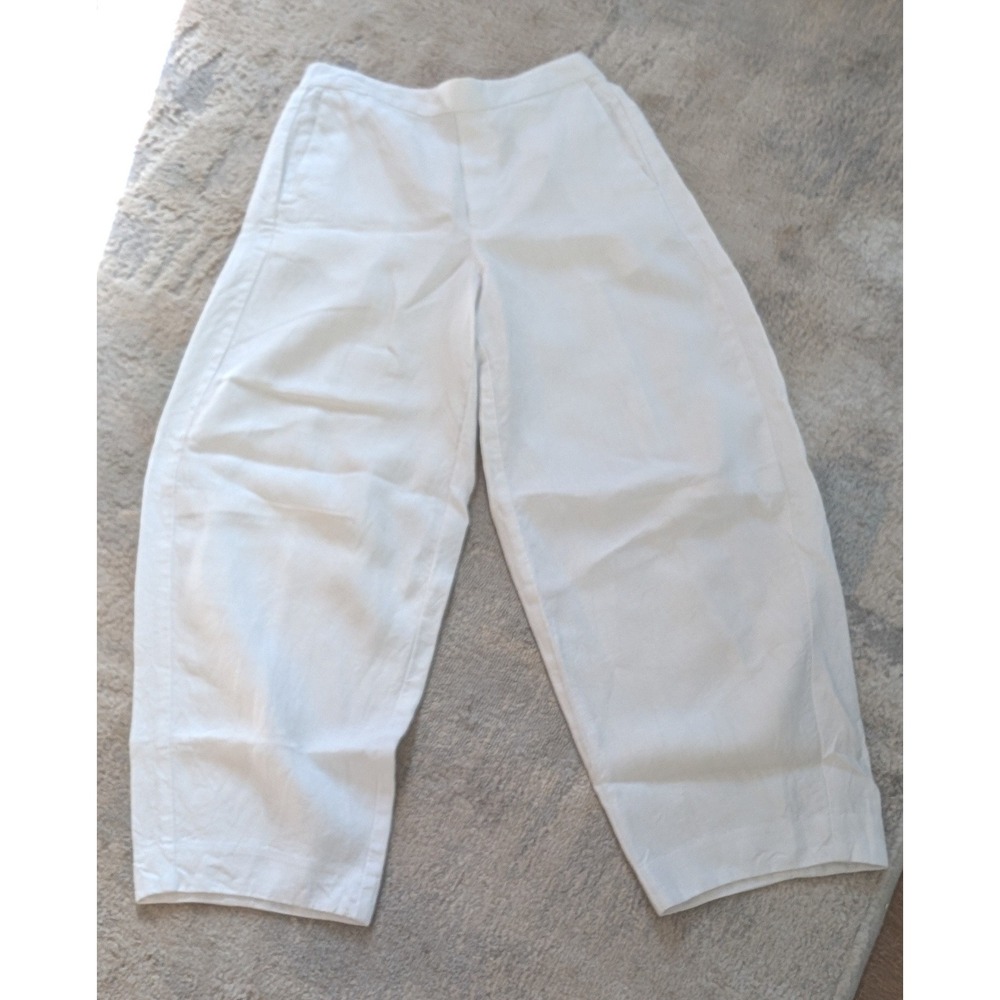 Madewell Tapered Pants Barrel Shape White Linen Pull On Elastic Waist Small